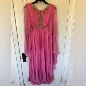 70’s long sleeve chiffon pink gown